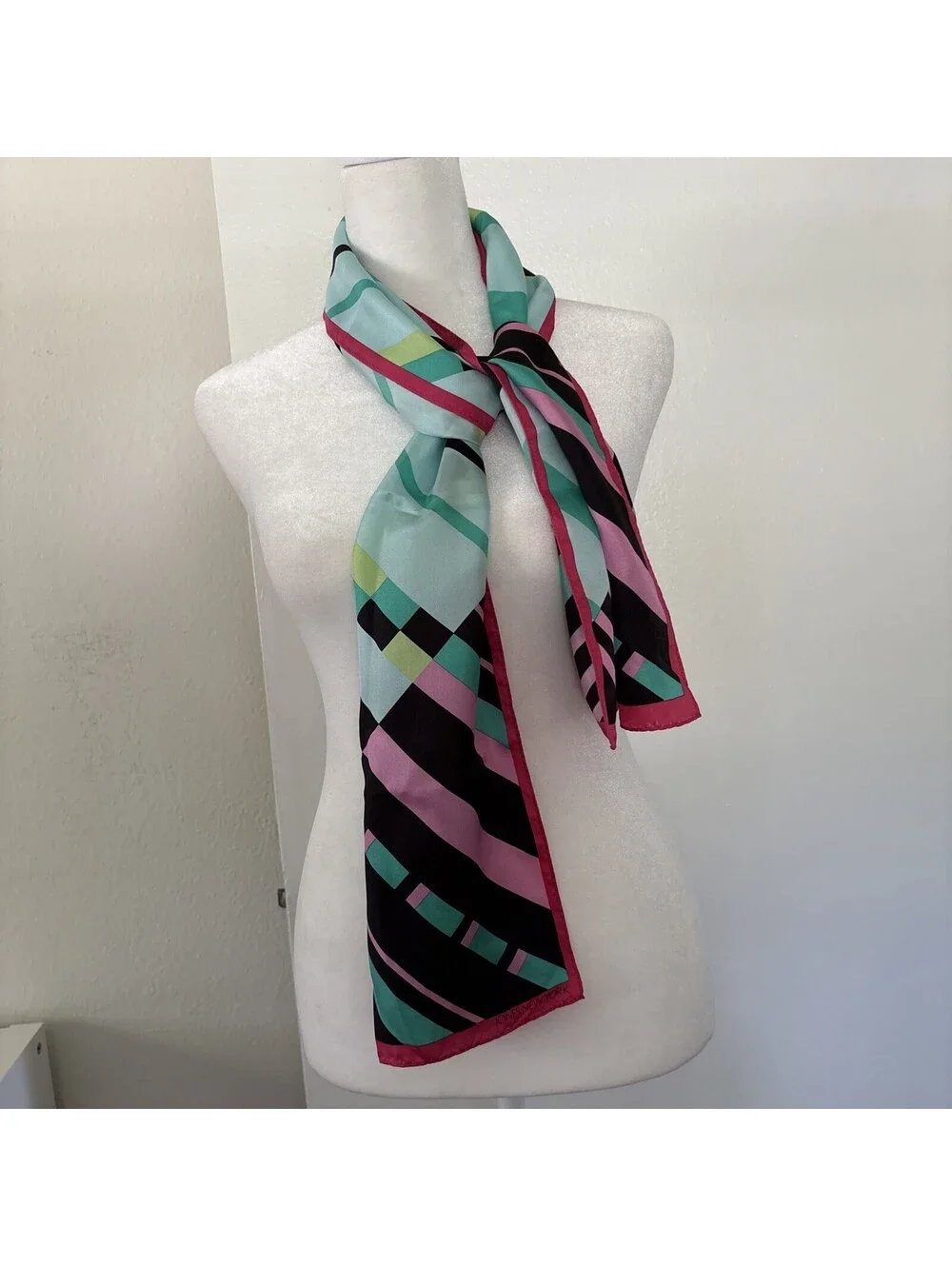 Jones New York Signed Scarf Colorful Striped Colorblock Print 10x52 Rectangle
